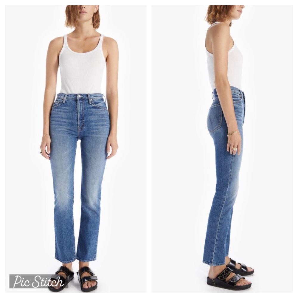 $238 MOTHER The Proper No Boundaries High Rise Straight Leg Blue Jeans size 25